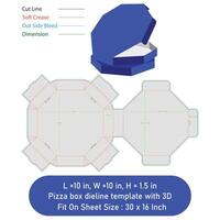 Pizza box dieline template and 3D, file vector
