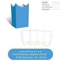Stander French fries box template and 3D, file vector