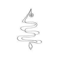Minimalist line art abstract christmas tree one line. Year of the snake. Symbol of 2025. Hand drawn illustration. vector