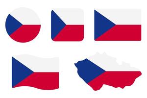 Czech Republic flag symbols set. Blue, white and red colors. Round, square, waving rectangle and Czech map shape banner. Prague symbol. vector
