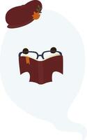 A cartoon character with glasses and a hat reading a book vector