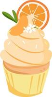 A cupcake with an orange slice on top vector