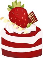 Red cake with strawberry and whipped cream vector