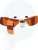 A cartoon character with a scarf and a cup of coffee vector