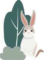 A cartoon rabbit sitting in the grass with leaves vector