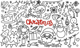 Christmas clipart collection. Christmas design elements in outline doodle style. Large set for Christmas, new year and celebrations. Hand drawn icons isolate on white. vector