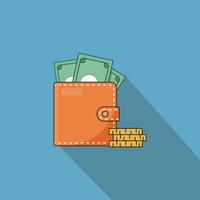 Wallet With Money And Stack Of Gold Coins Icon Illustration. Business And Finance Icon Concept White Isolated vector