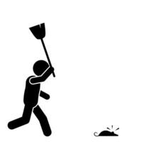 illustration of a flat character or stick figure running after a mouse vector
