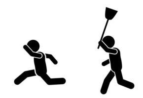 illustration of stick figures running and chasing each other vector