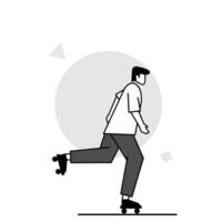 flat illustration of a character skating on roller skates vector