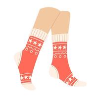 Cozy Feet in Warm Socks with Christmas Ornaments vector