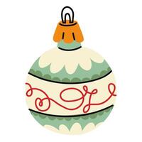 A Soviet Christmas tree toy. A round ball with lines, a glass colored toy. Cute illustration in vintage colors. New Year, Christmas elements. An isolated object is hanging on the Christmas tree vector