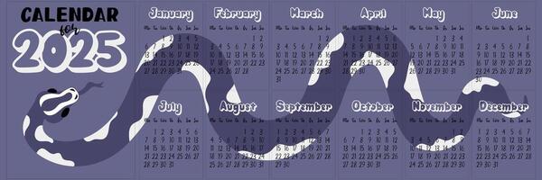 2025 calendar layout with modern geometric snakeskin patterns in future dusk tones. Minimalistic flat design with dark background for planning. The template for printing vector