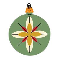 Soviet Christmas tree toy. A round ball with a large flower, a glass colored toy. Cute illustration in vintage colors. New Year, Christmas elements. An isolated object is hanging on the Christmas tree vector