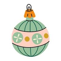 A Soviet Christmas tree toy. A round ball with an ornament, a glass colored toy. Cute illustration in vintage colors. New Year, Christmas elements. An isolated object is hanging on the Christmas tree vector
