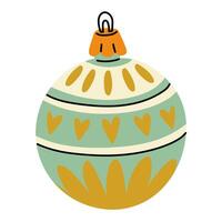 A Soviet Christmas tree toy. A round ball with hearts, a glass colored toy. Cute illustration in vintage colors. New Year, Christmas elements. An isolated object is hanging on the Christmas tree vector