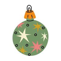 A Soviet Christmas tree toy. A round ball with stars, a glass colored toy. Cute illustration in vintage colors. New Year, Christmas elements. An isolated object is hanging on the Christmas tree vector