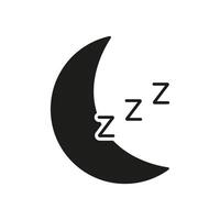 Sleep and Nighttime Rest Silhouette Icon. Crescent Moon with Zzz Symbols, Sleep and Relaxation Glyph Pictogram. Isolated Illustration vector