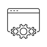 Web Configuration and Settings Line Icon with Gears for Digital Maintenance. Internet Browser and Gear for Technical Support Symbol. Editable Stroke. Isolated Illustration vector