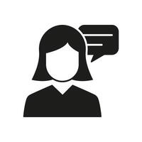 Female Avatar Silhouette Icon with Speech Bubble, Communication or Conversation. Dialogue or Discussion. Hand drawn Isolated Illustration vector