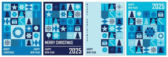 Set of Merry Christmas and Happy New Year geometric abstract geometric banners. Trendy modern minimalist design. illustration vector