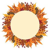 Autumn frame with leaves and rosehip twigs isolated on white background. illustration vector