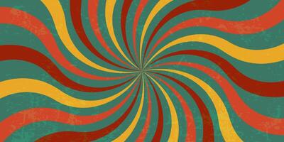 Groovy background, retro 1970s card with scuffed texture and spiral distorted wavy lines. decorative illustration, abstract art. vector