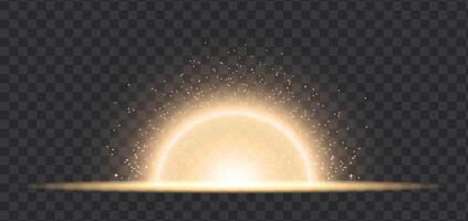 Gold light effect. Glow isolated transparent light, lens flare, explosion, sunrise, glitter and dust, spark and stars, spotlight and frames, sunburst. Abstract effect. vector