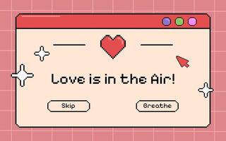 Valentine day retro card. Retro pixel computer screen, vintage opened pc window, user interface with short romantic phrase and heart shape on the grid pattern. illustration. vector