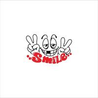 Cartoon illustration of smiling emoticon with smile written on it vector