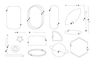 Set of geometric aesthetic abstract line frames and shapes with stars boho brutalism Y2K style vector