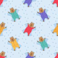 Capybara making snow angels seamless pattern vector