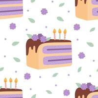 Seamless pattern with birthday piece of cake vector