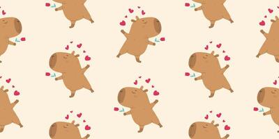 Funny lovely capybara with flower seamless pattern vector