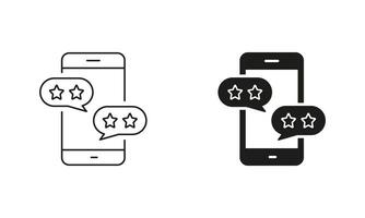 Smartphone With Stars And Speech Bubble Symbol. Customer Feedback On Mobile Phone Line Icon. Social Media App Rating Linear Pictogram. Editable Stroke. Isolated Illustration vector