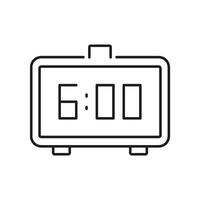 Digital Alarm Clock Showing 6.00 Line Icon. Morning Wake Up Time Display Outline Symbol. Editable Stroke. Isolated Illustration vector