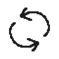 Circular Arrows Icon In Pixel Art. Pixelated Design of Arrows in a Loop for Continuous Action. Isolated Illustration vector