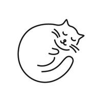 Sleeping Cat Curled Up Line Icon. Peaceful Pet Rest and Calm Night Outline Symbol. Cozy and Peaceful Feline Nap. Editable Stroke. Isolated Illustration vector
