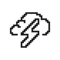 Storm Cloud with Lightning Icon In Pixel Art. Pixelated Thunderstorm Weather Symbol. Stormy Conditions Sign. Isolated Illustration vector