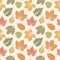 Autumn seamless pattern of forest leaves on light background. Seasonal background, design for packaging vector