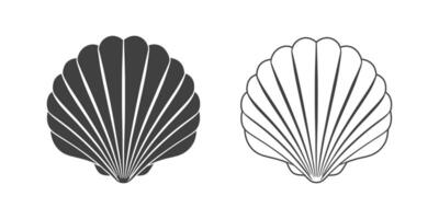 Seashell. Isolated silhouette and contour drawing of a scallop on a white background. vector