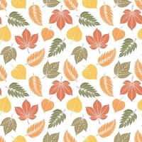 Autumn seamless pattern of forest leaves on light background. Seasonal background. Illustration vector