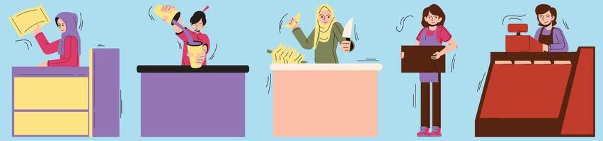 Daily Routine at Small Business, Flat Character Illustration vector