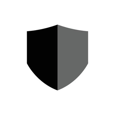 A black and white shield icon on a white background