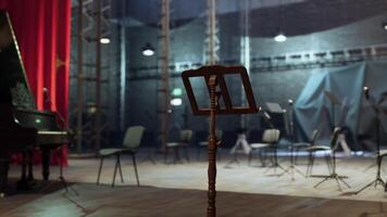 An old opera house stage prepared for a musical performance with instruments video