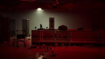Thieves raid and vandalize empty store in a darkened urban area at night video