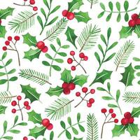 watercolor seamless pattern with christmas plants. simple print vector