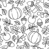 seamless pattern of autumn elements. doodle style, coloring book. cozy autumn vector