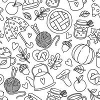 seamless pattern of autumn elements. doodle style, coloring book. cozy autumn vector