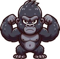 Cartoon Illustration of a Black Gorilla with white Eyes vector